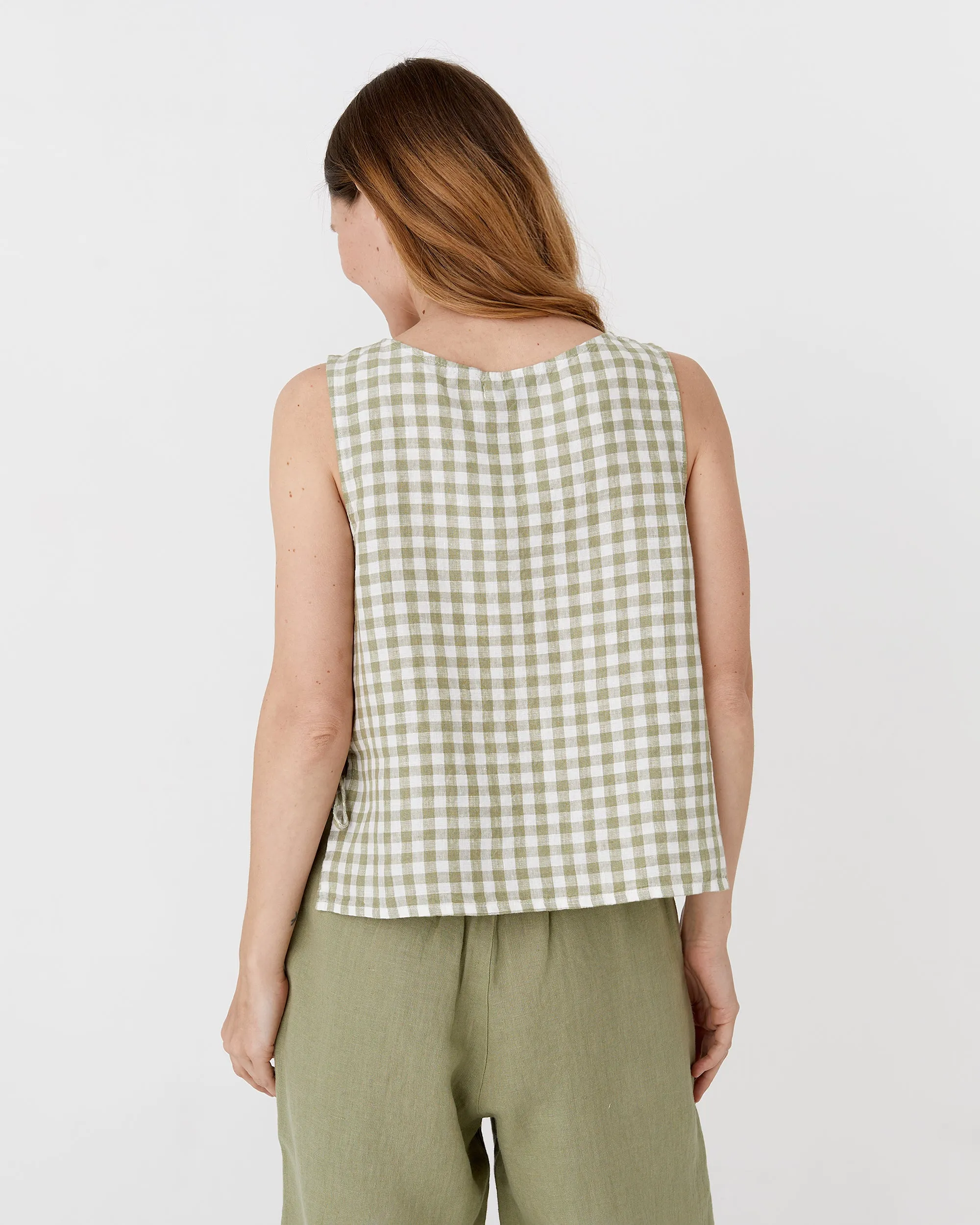 Linen top with ties LUCERNE in Sage gingham