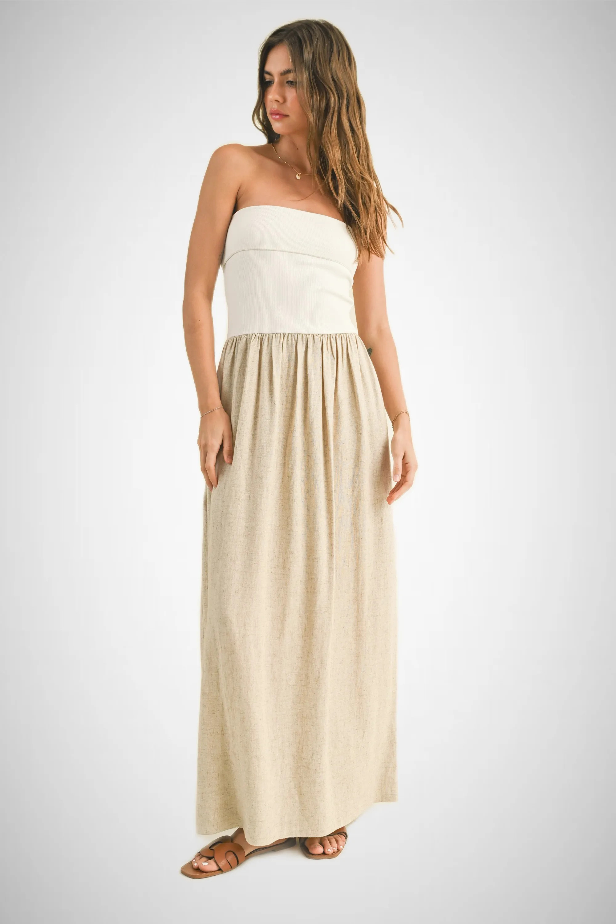 Linen With Ribbed Knitted Top Combo Dress