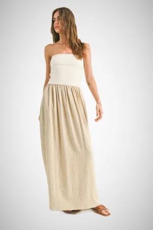 Linen With Ribbed Knitted Top Combo Dress