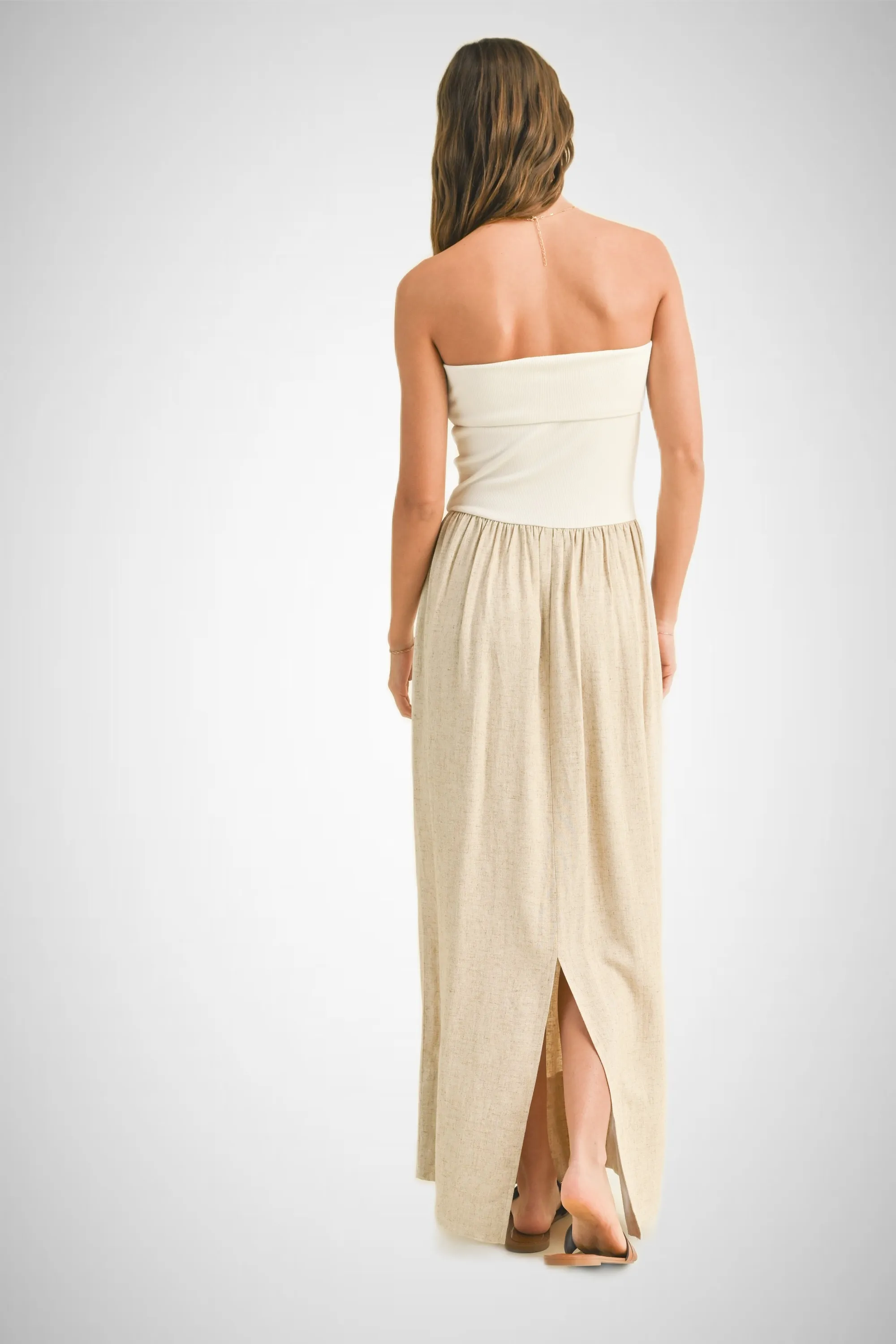 Linen With Ribbed Knitted Top Combo Dress