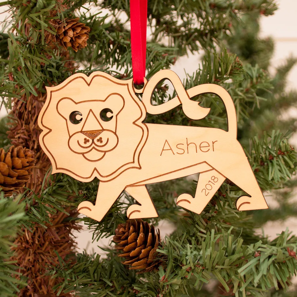 Lion Wooden Christmas Ornament - Personalized