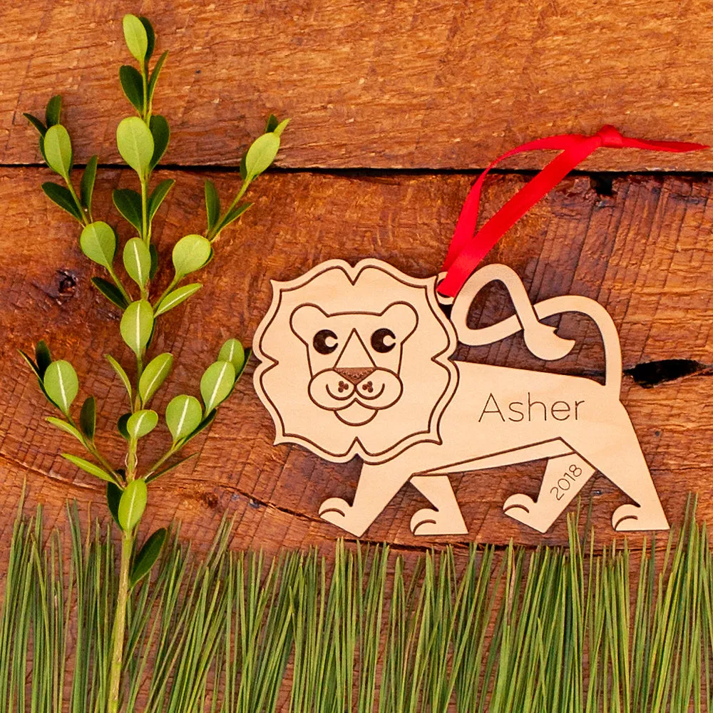 Lion Wooden Christmas Ornament - Personalized