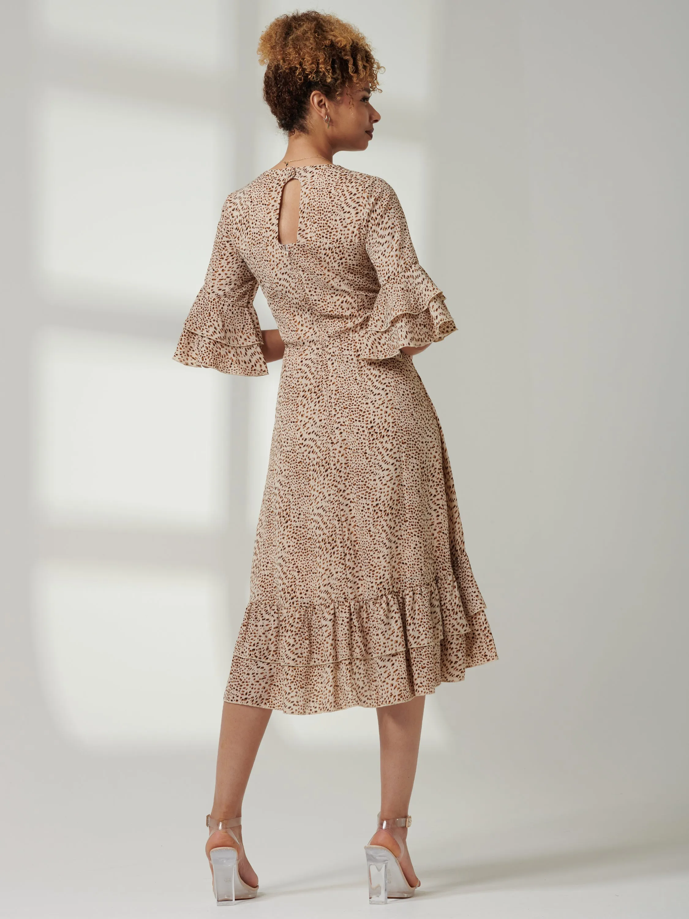 Litzy Print Flute Sleeve Midi Dress, Animal Multi