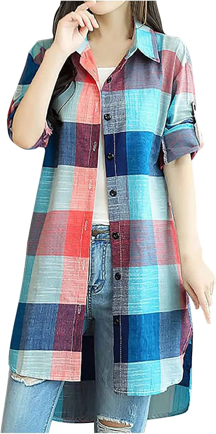 Long Sleeve Shirts for Women,2024 Spring Summer Dressy Casual Button Down Plus Size Tops Office Work Blouses