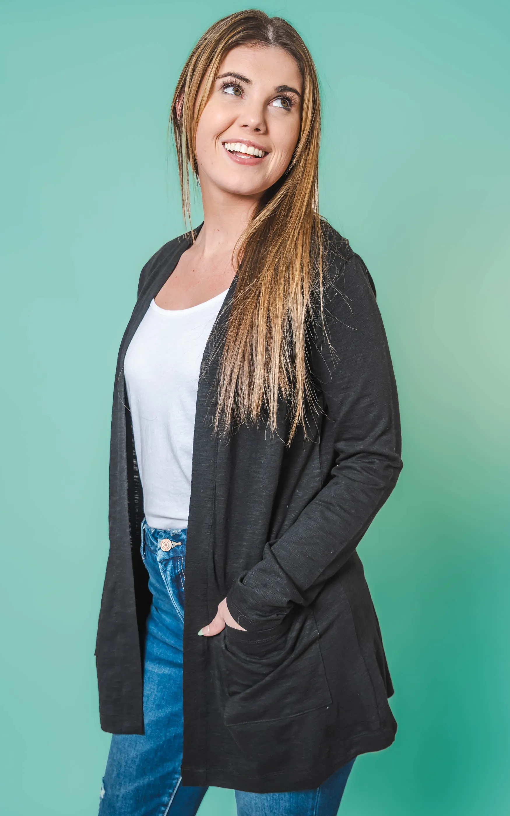 Long Sleeve Slub Cardigan - Cielo- Final Sale