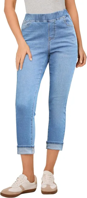 LookbookStore Capri Jeans for Women High Waisted Pull On Elastic Wasit Stretchy Denim Capris Jeggings Summer Jeans Pants