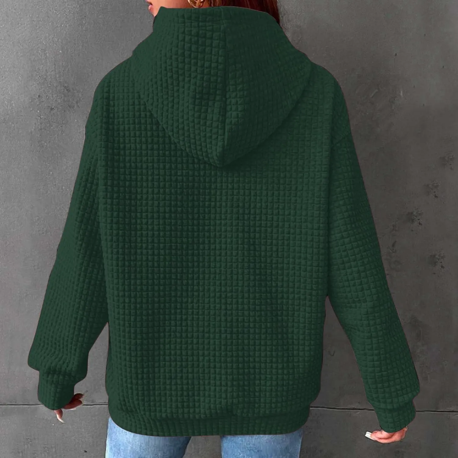 LRMQS Hoodies for Women Trendy Fall Fashion 2024 Waffle Knit Drawstring Pullover Sweatshirts Loose Fit Casual Cute Clothes