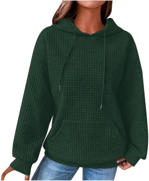 LRMQS Hoodies for Women Trendy Fall Fashion 2024 Waffle Knit Drawstring Pullover Sweatshirts Loose Fit Casual Cute Clothes