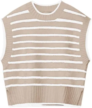 Lueluoye Sweater Vest for Women 2024 Crew Neck Cap Sleeve Tops Striped Knit Tank Top S-2XL