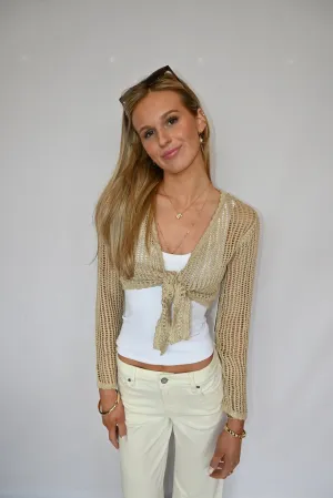 Lurex & Crochet Tie Front Top