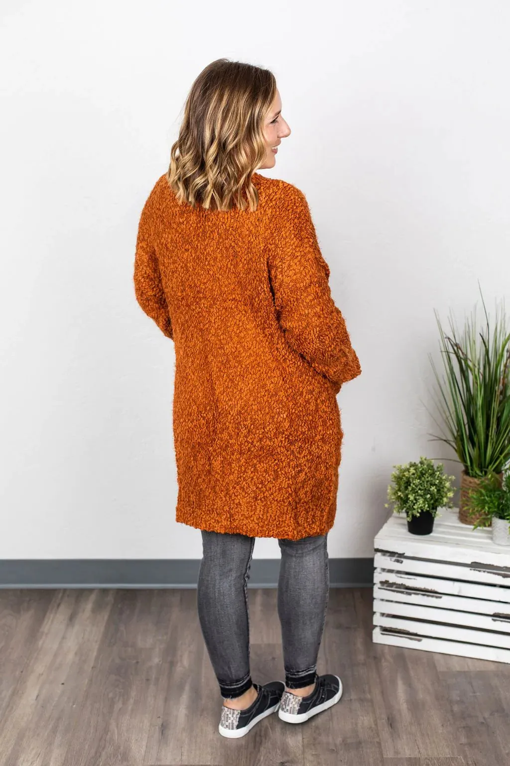 LUXE Fuzzy Cardigan from Michelle Mae in Rust
