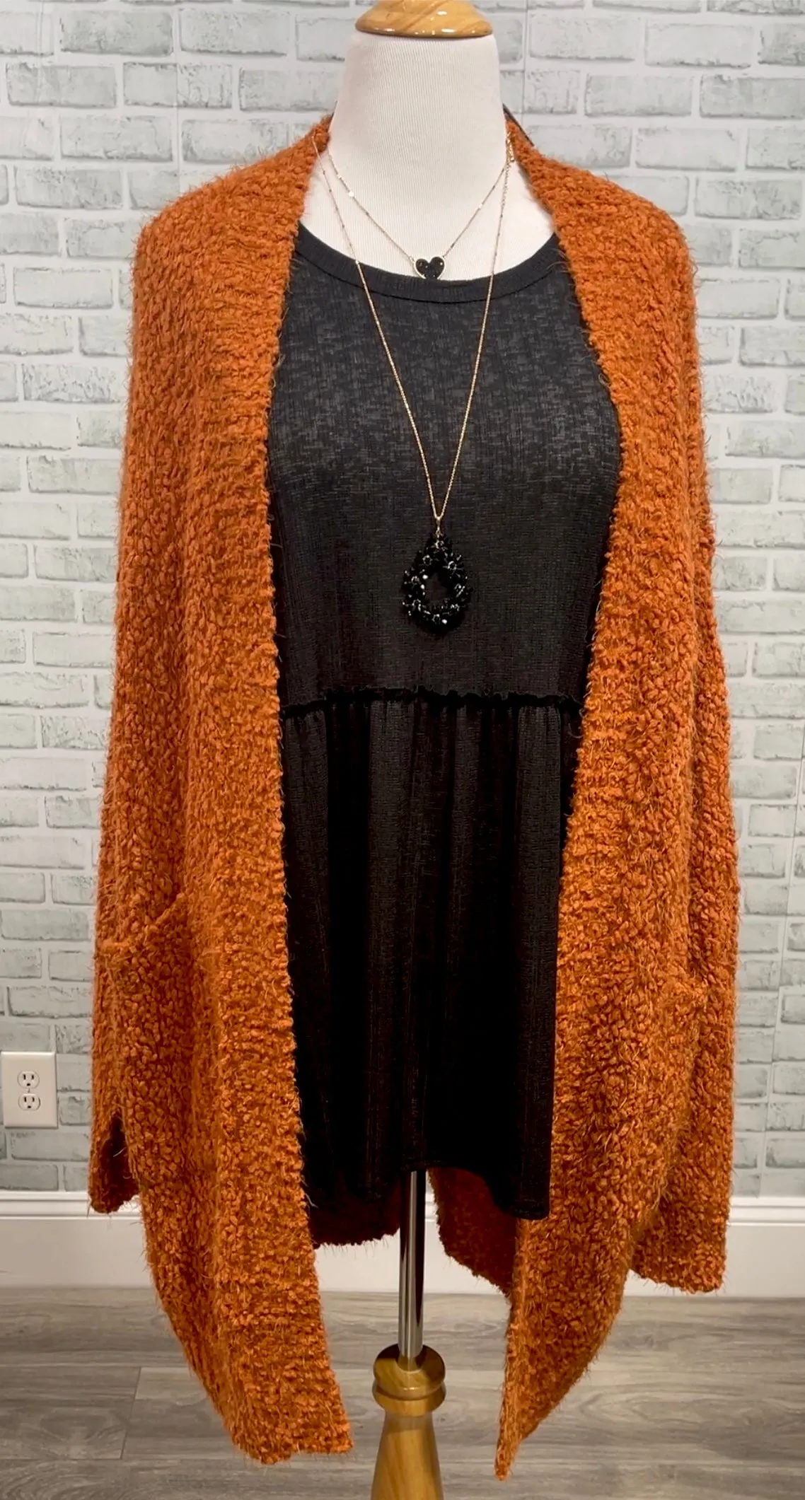 LUXE Fuzzy Cardigan from Michelle Mae in Rust