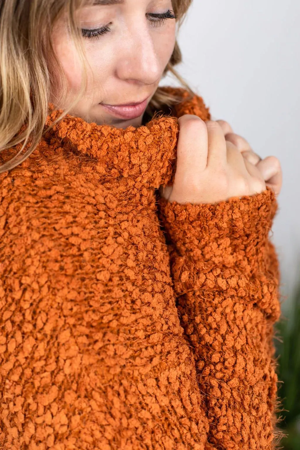 LUXE Fuzzy Cardigan from Michelle Mae in Rust