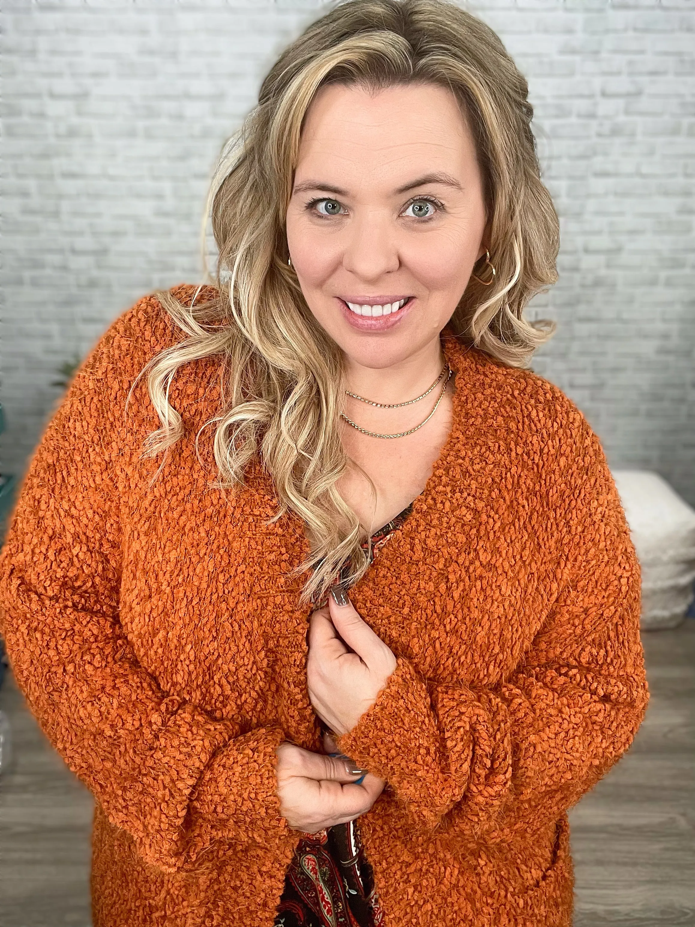 LUXE Fuzzy Cardigan from Michelle Mae in Rust