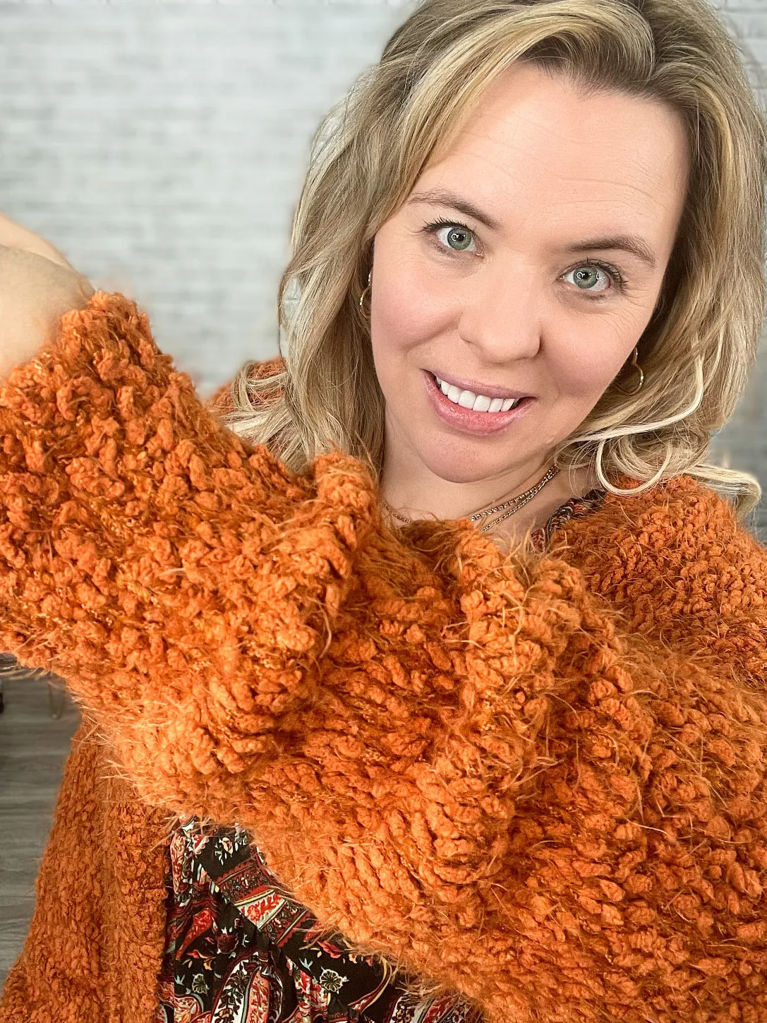 LUXE Fuzzy Cardigan from Michelle Mae in Rust