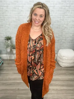 LUXE Fuzzy Cardigan from Michelle Mae in Rust