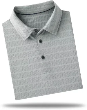 M MAELREG Men's Golf Shirts Moisture Wicking Dry Fit Lightweight Performance Short Sleeve Jacquard Striped Polo Shirts