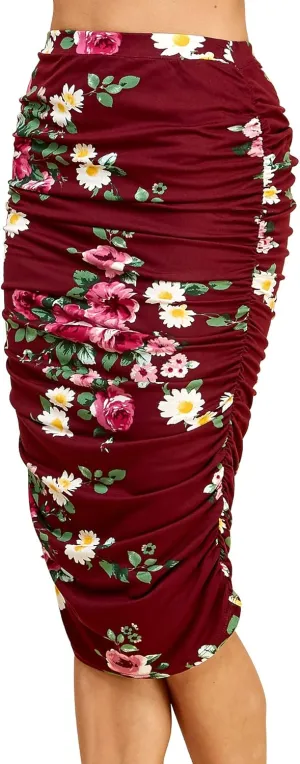 Made By Johnny Women's Slim fit Bodycon Party Club Night Out Elegant Ruched High Waist Long Pencil Skirt with Side Shirring