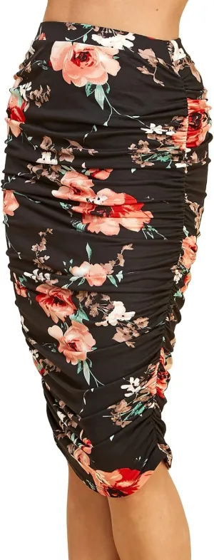 Made By Johnny Women's Slim fit Bodycon Party Club Night Out Elegant Ruched High Waist Long Pencil Skirt with Side Shirring