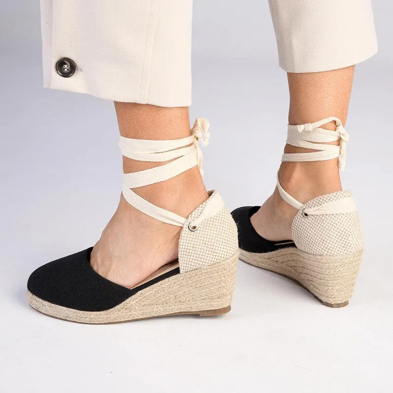 Madison Cleo Closed Toe Espadrille Wedge - Black