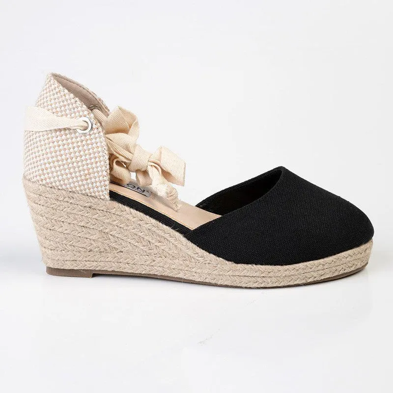 Madison Cleo Closed Toe Espadrille Wedge - Black