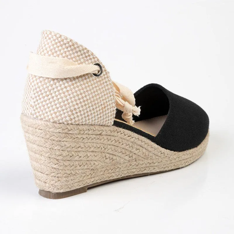 Madison Cleo Closed Toe Espadrille Wedge - Black