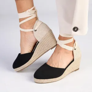 Madison Cleo Closed Toe Espadrille Wedge - Black