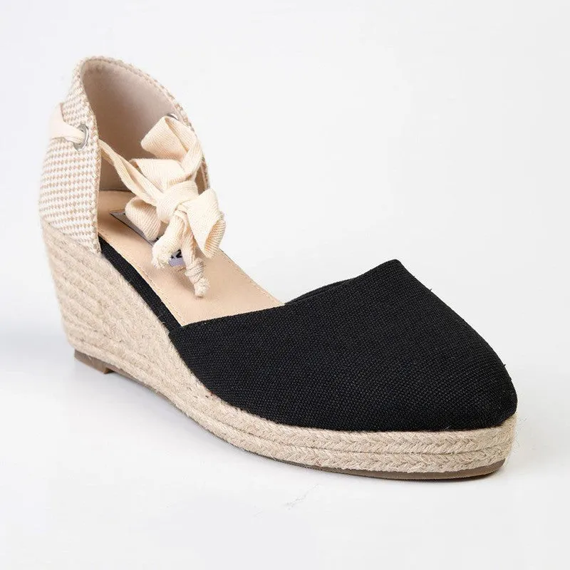 Madison Cleo Closed Toe Espadrille Wedge - Black