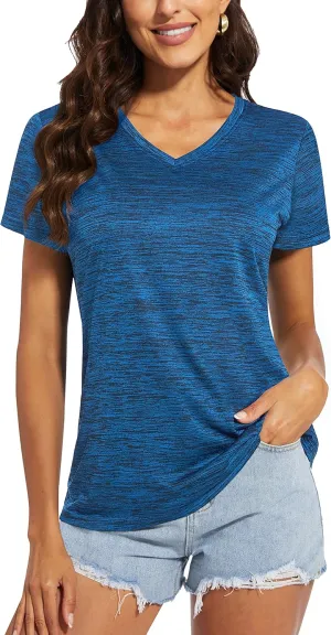 MAGCOMSEN Women's V Neck Workout Shirts Short Sleeve Moisture Wicking Yoga T-Shirts Quick Dry Athletic Tops
