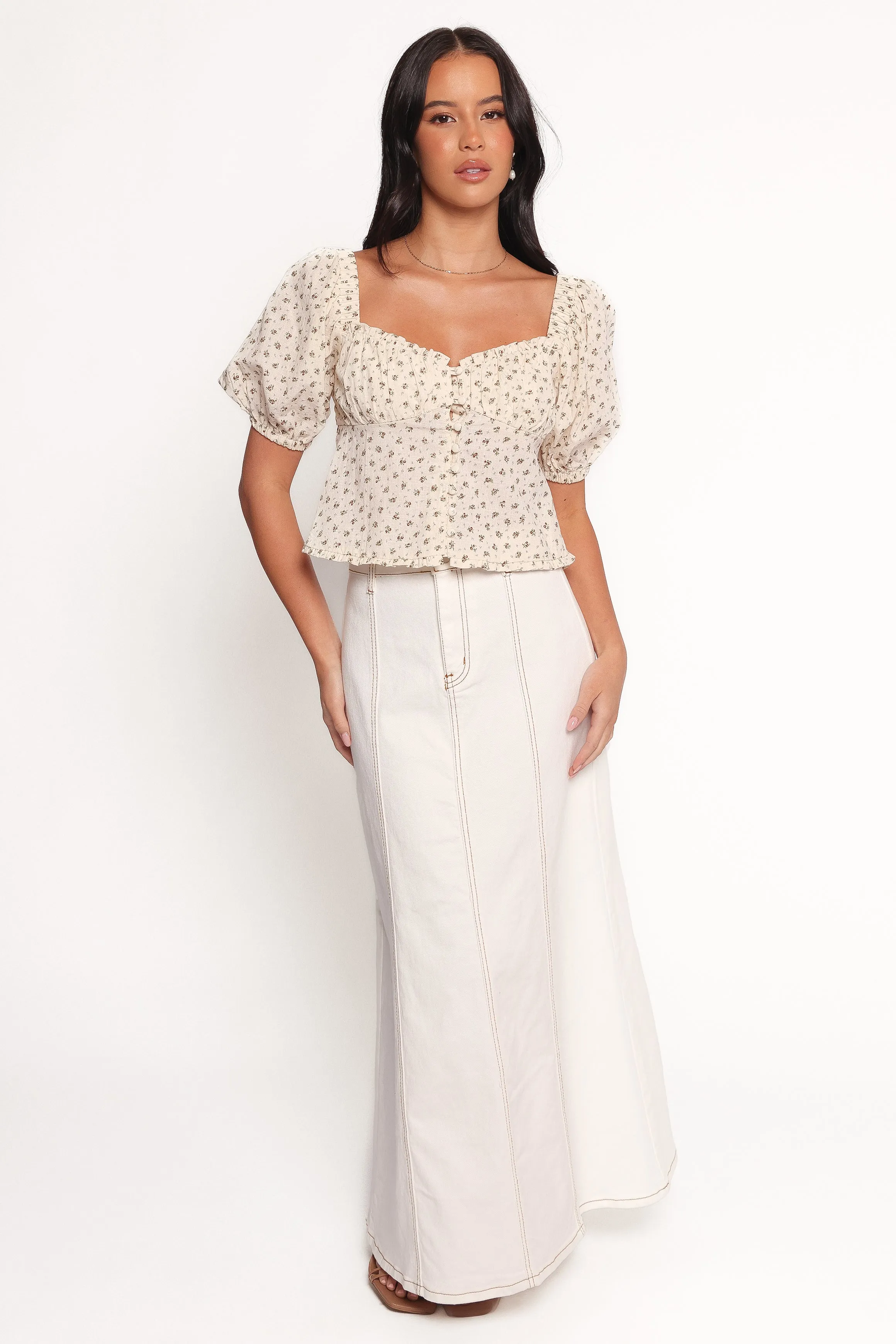 Maud Top - Cream Brown Floral