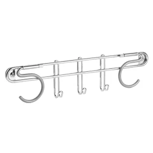 mDesign Wall Mount Metal Storage Organizers for Kitchen - Includes Paper Towel Holder with Multi-Purpose Shelf and Broom/Mop Holder with 3 Hooks - for Pantry, Laundry, Garage - 2 Piece Set - Chrome