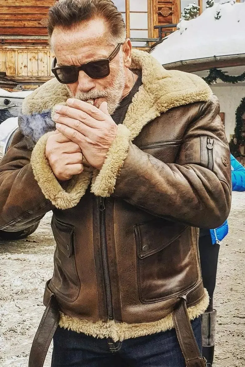 Mens Arnold Schwarzenegger Winter Aviator - Shearling Leather Jacket
