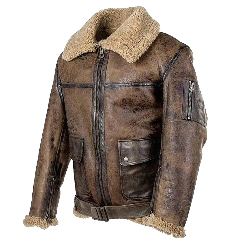 Mens Arnold Schwarzenegger Winter Aviator - Shearling Leather Jacket