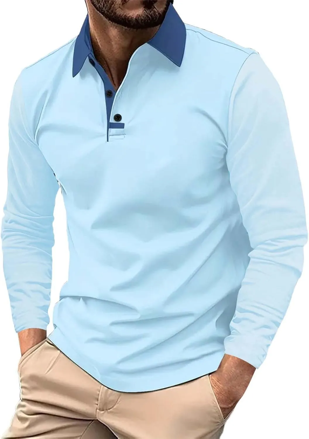 Mens Camo Long Sleeve Polo Shirts Button Up Collared Slim Fit Golf Tee Shirts Casual Fall Winter Big and Tall Tops