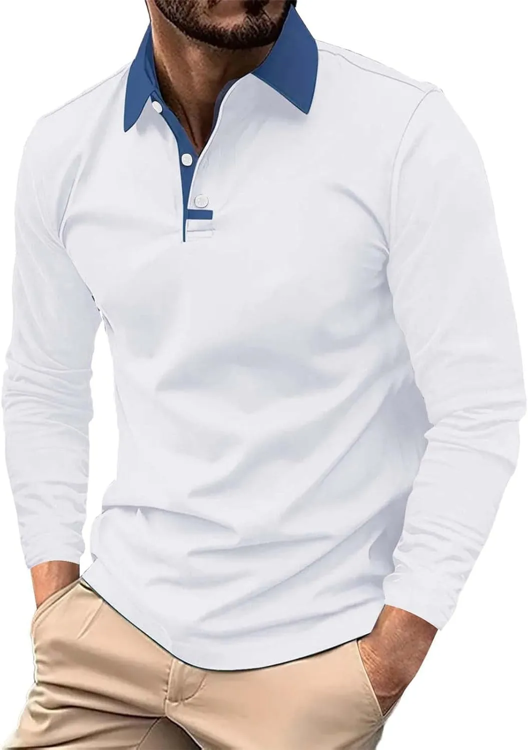 Mens Camo Long Sleeve Polo Shirts Button Up Collared Slim Fit Golf Tee Shirts Casual Fall Winter Big and Tall Tops