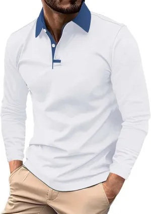 Mens Camo Long Sleeve Polo Shirts Button Up Collared Slim Fit Golf Tee Shirts Casual Fall Winter Big and Tall Tops