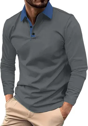 Mens Camo Long Sleeve Polo Shirts Button Up Collared Slim Fit Golf Tee Shirts Casual Fall Winter Big and Tall Tops