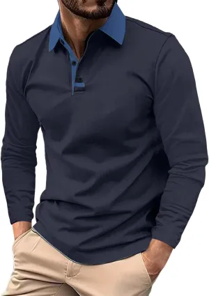 Mens Camo Long Sleeve Polo Shirts Button Up Collared Slim Fit Golf Tee Shirts Casual Fall Winter Big and Tall Tops