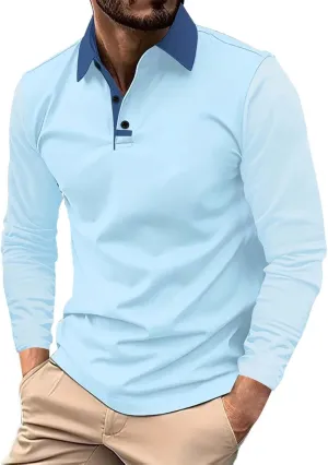 Mens Camo Long Sleeve Polo Shirts Button Up Collared Slim Fit Golf Tee Shirts Casual Fall Winter Big and Tall Tops