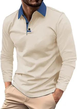 Mens Camo Long Sleeve Polo Shirts Button Up Collared Slim Fit Golf Tee Shirts Casual Fall Winter Big and Tall Tops