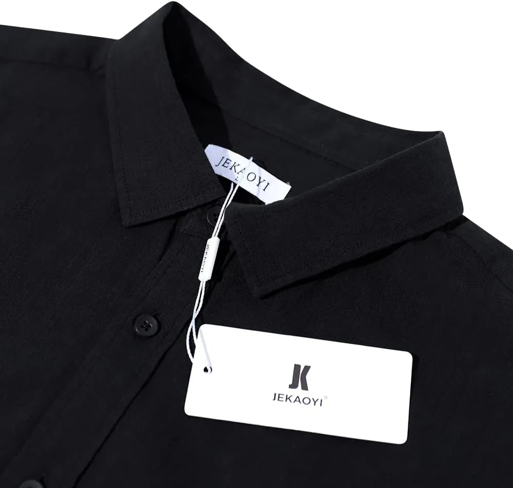 Mens Casual Long Sleeve Cotton Linen Shirts Buttons Down Solid Plain Roll-Up Sleeve Summer Beach Shirts