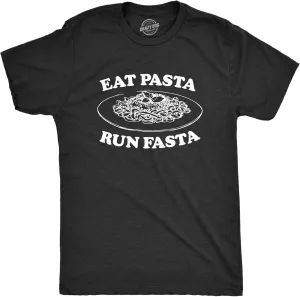 Mens Eat Pasta Run Fasta T Shirt Funny Workout Fitness Top Italian Pride Sayings
