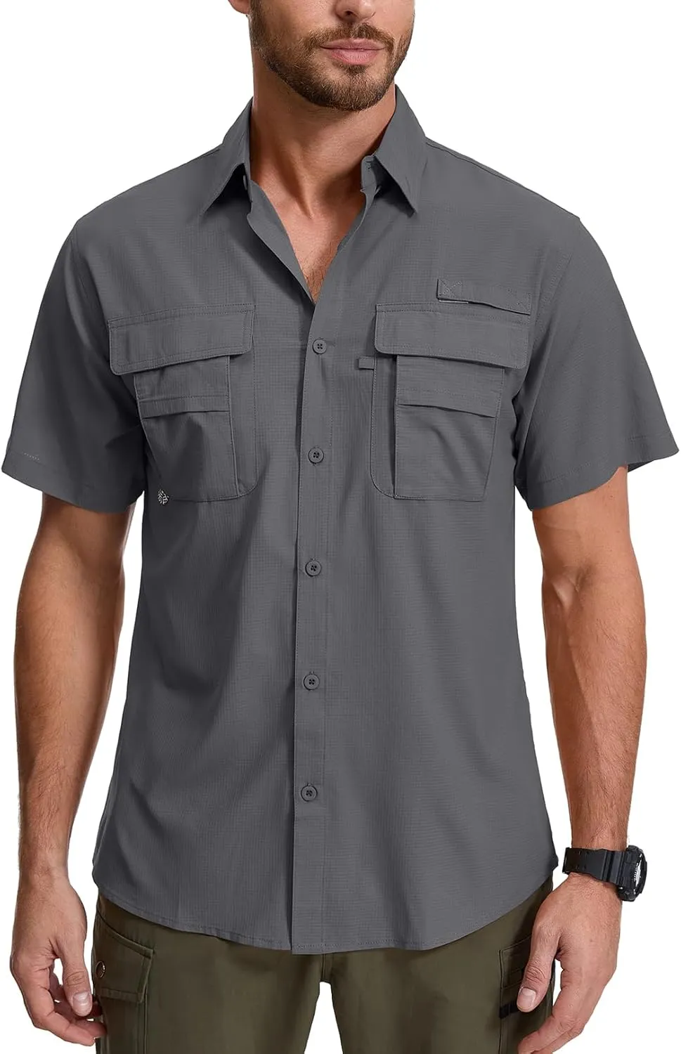 Men's Fishing Shirts Short Sleeve Safari Shirts Sun Protection Quick Dry Outdoor Hiking Travel Clothes