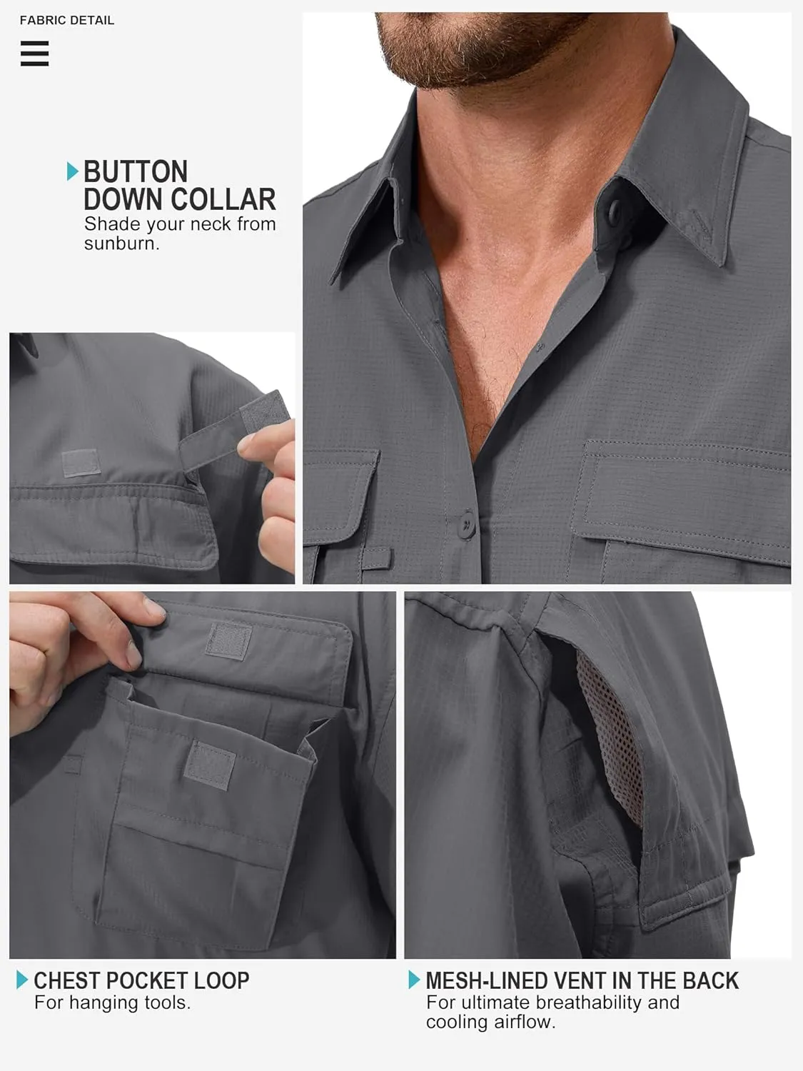 Men's Fishing Shirts Short Sleeve Safari Shirts Sun Protection Quick Dry Outdoor Hiking Travel Clothes