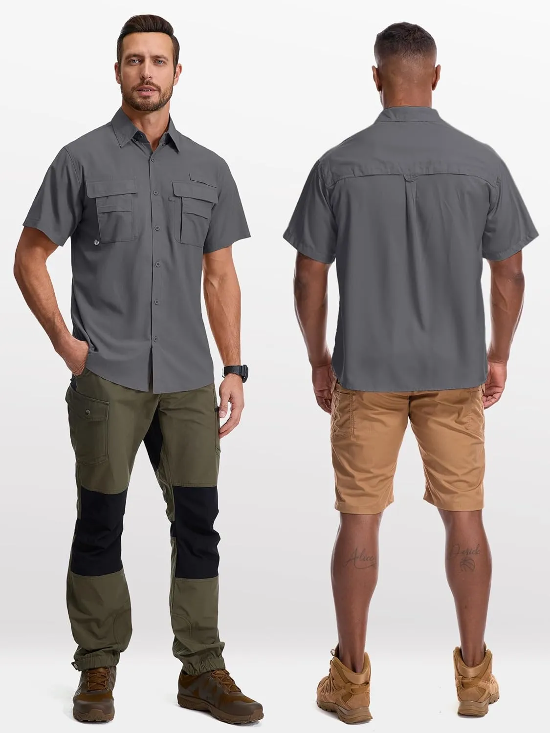 Men's Fishing Shirts Short Sleeve Safari Shirts Sun Protection Quick Dry Outdoor Hiking Travel Clothes