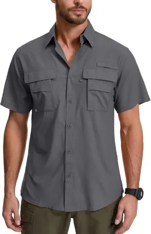 Men's Fishing Shirts Short Sleeve Safari Shirts Sun Protection Quick Dry Outdoor Hiking Travel Clothes