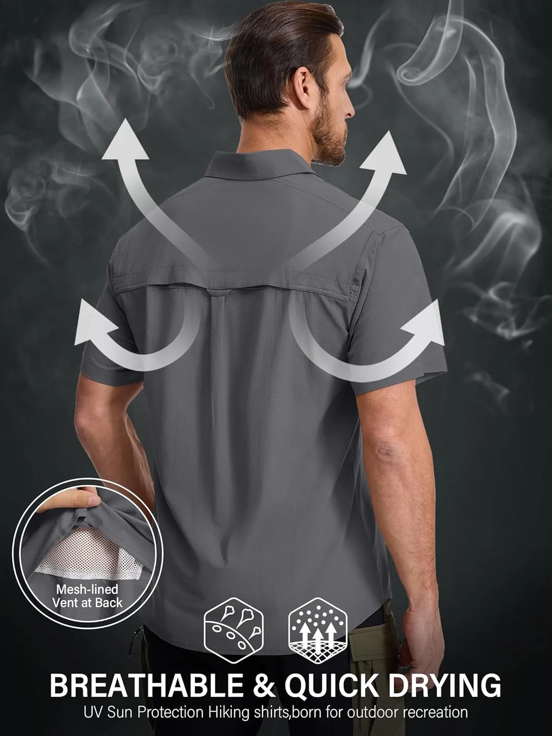 Men's Fishing Shirts Short Sleeve Safari Shirts Sun Protection Quick Dry Outdoor Hiking Travel Clothes