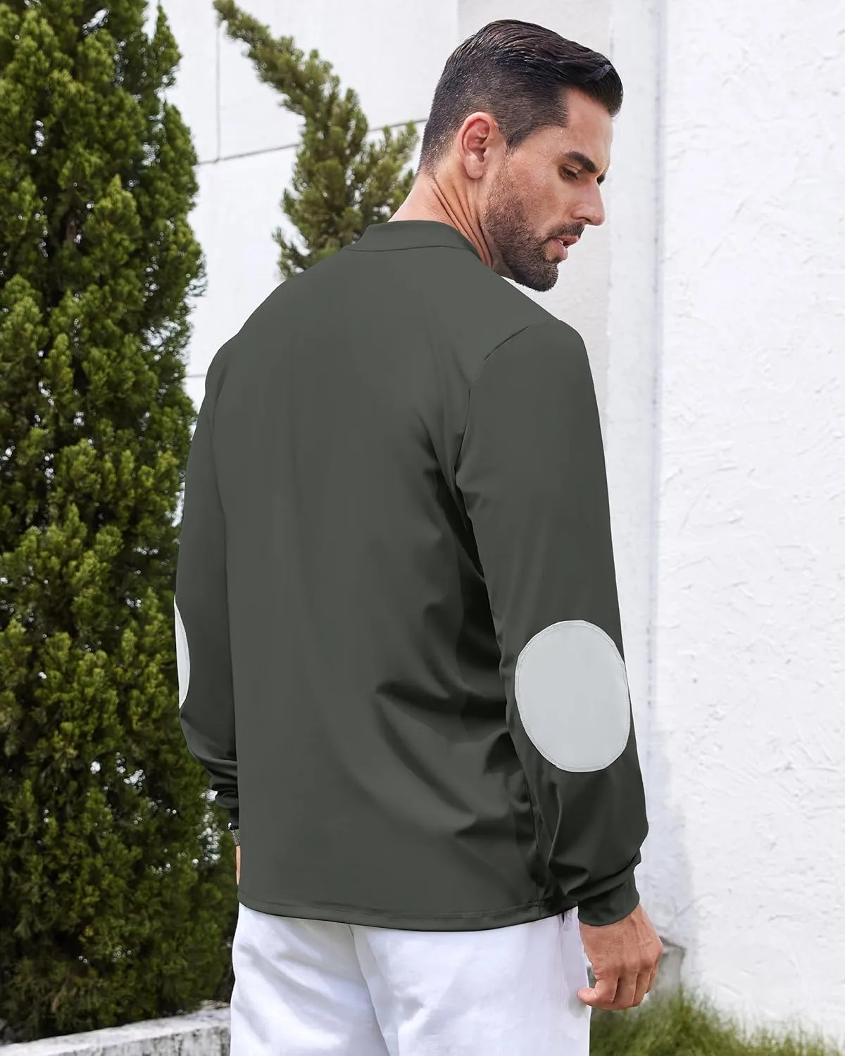 Men's Henley Golf Shirts Long Sleeve Collarless Golf Shirt Casual Moisture Wicking Quick Dry Shirts with Pocket