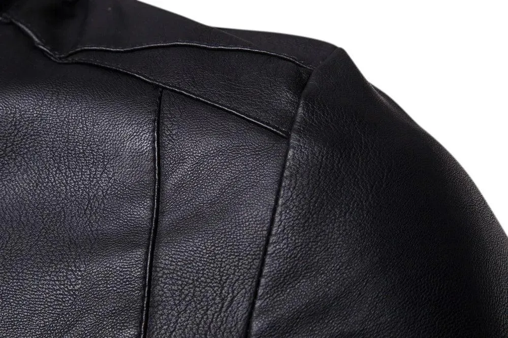 Men's Korean Design Slim Standing Collar PU Leather Jacket