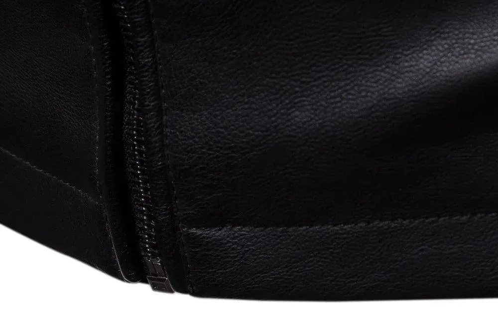 Men's Korean Design Slim Standing Collar PU Leather Jacket